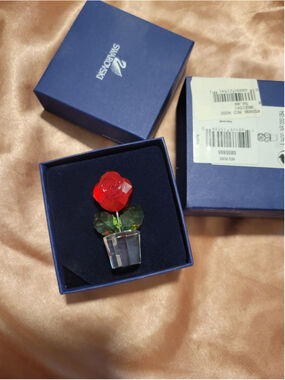 Swarovski Red Rose with Green Leaves